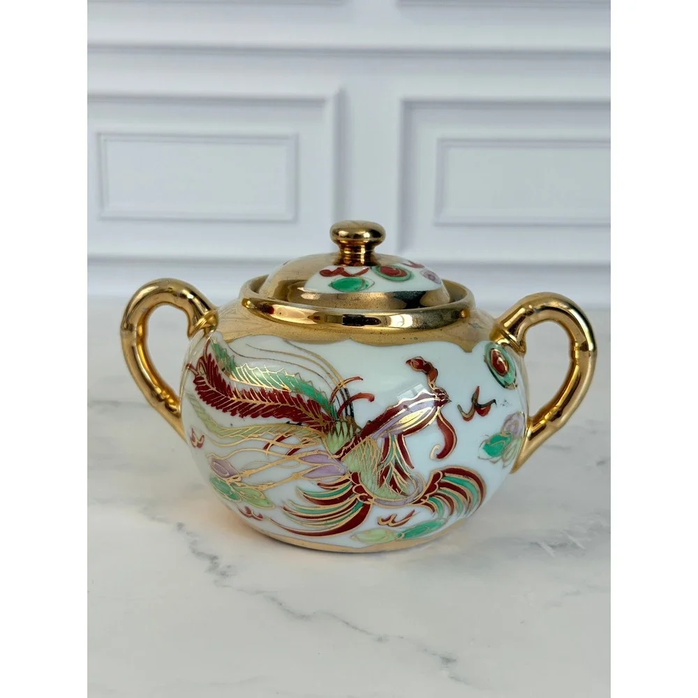 VTG Asian DragonWare and Phoenix 22K Gilded Sugar and Creamer